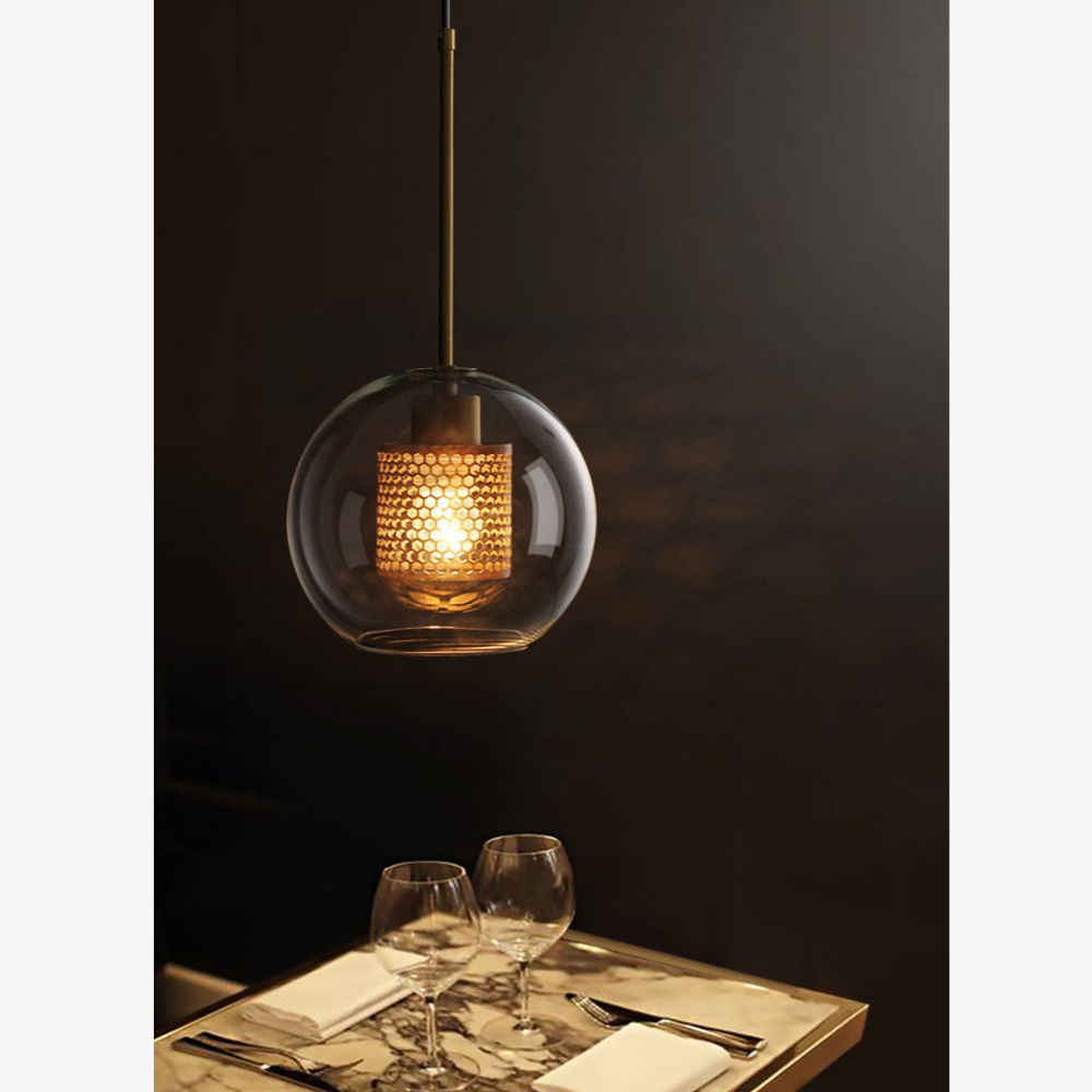 Glass and Perforated Metal Pendant Light, Industrial Style - view 5