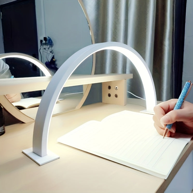 Crescent LED Desk Lamp, USB-Powered Dimmable Metal Light - White