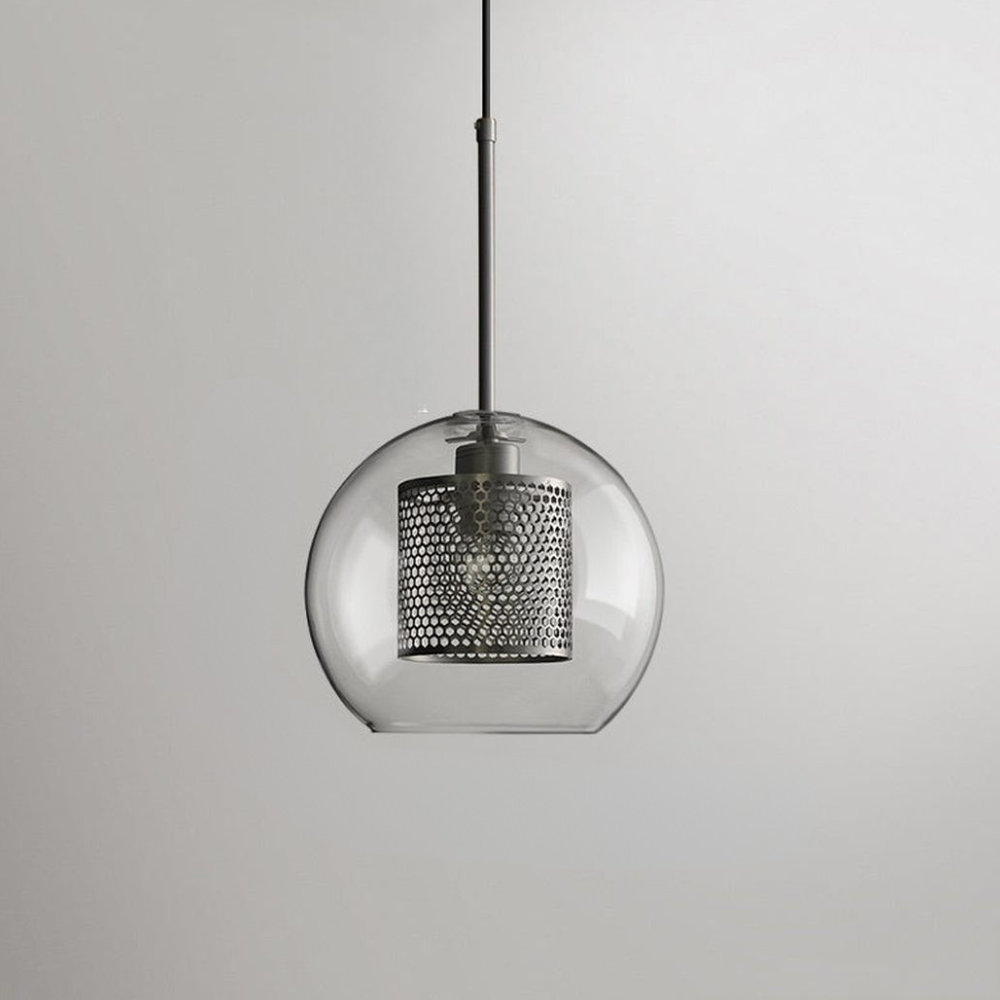 Glass and Perforated Metal Pendant Light, Industrial Style - view 30