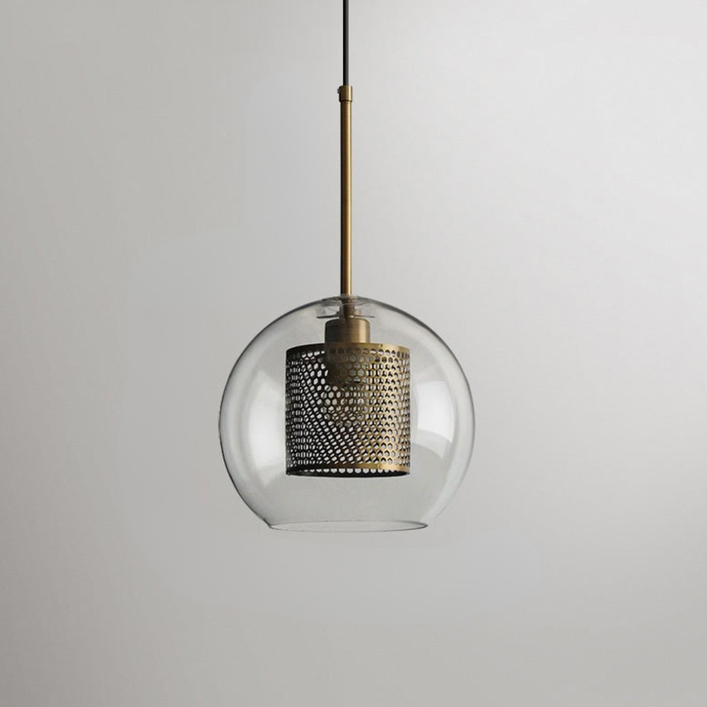 Glass and Perforated Metal Pendant Light, Industrial Style - view 31