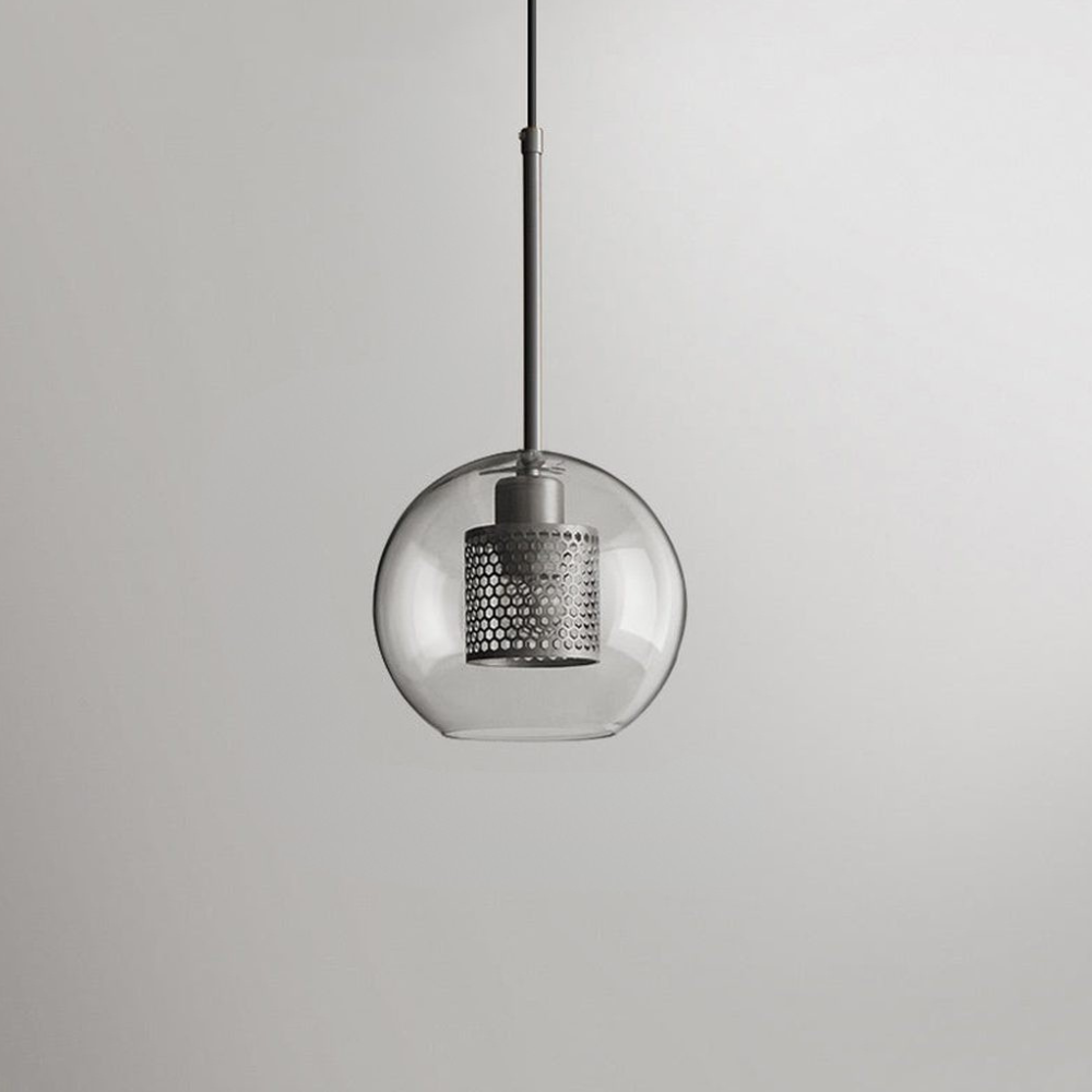 Glass and Perforated Metal Pendant Light, Industrial Style - view 32