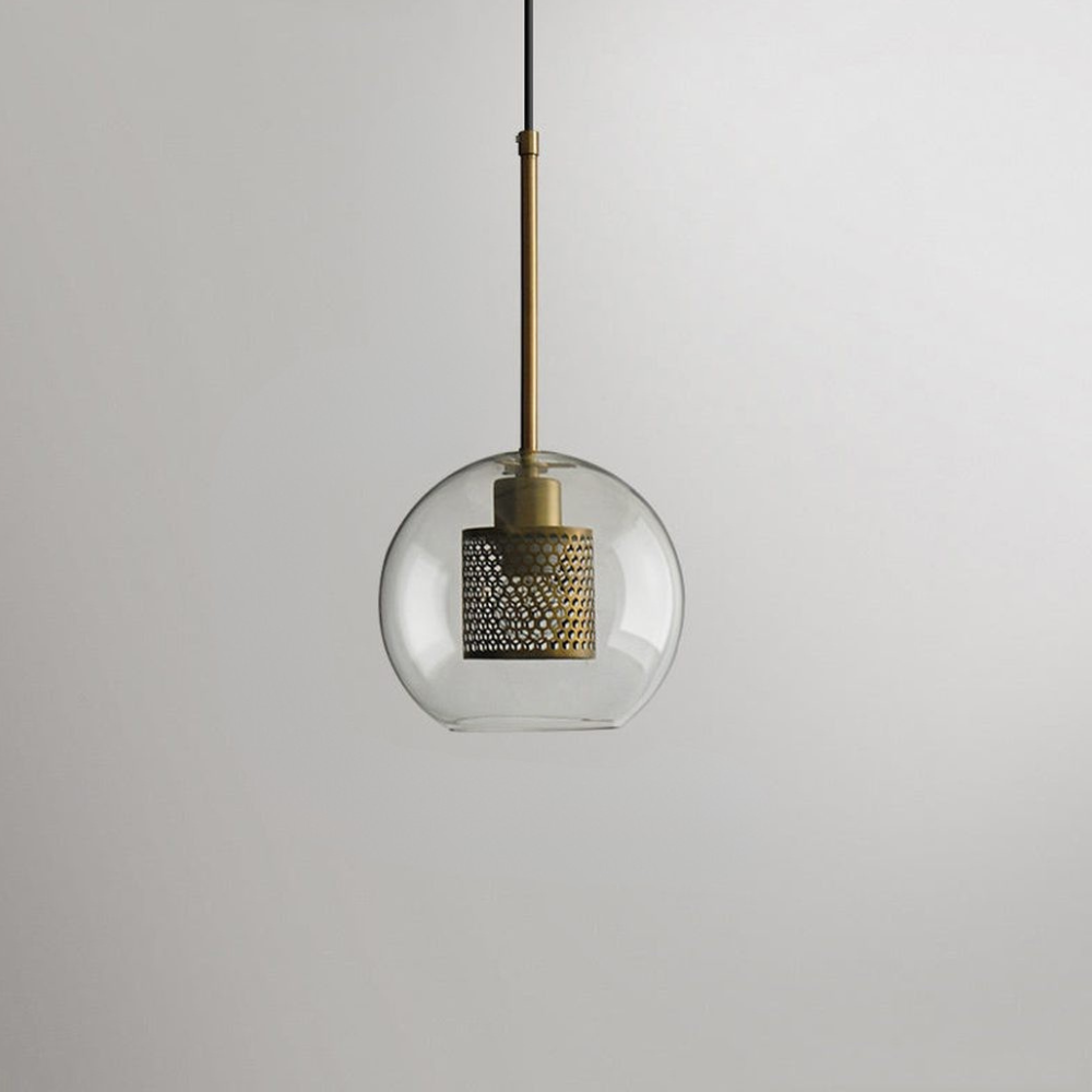 Glass and Perforated Metal Pendant Light, Industrial Style - view 33