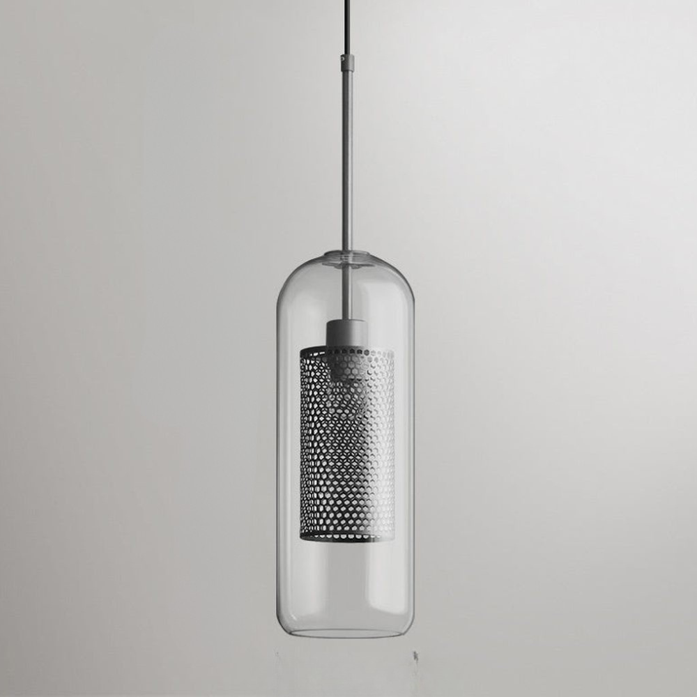 Glass and Perforated Metal Pendant Light, Industrial Style - view 34