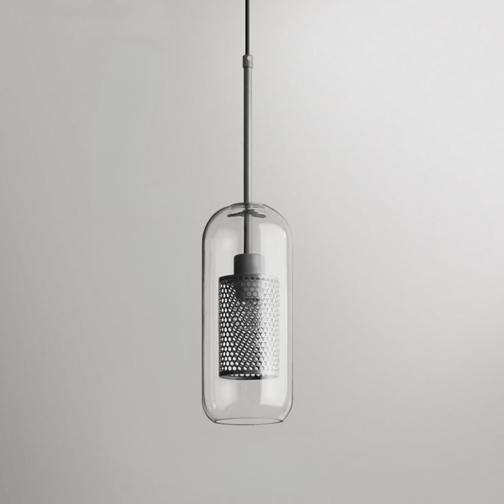 Glass and Perforated Metal Pendant Light, Industrial Style - view 36