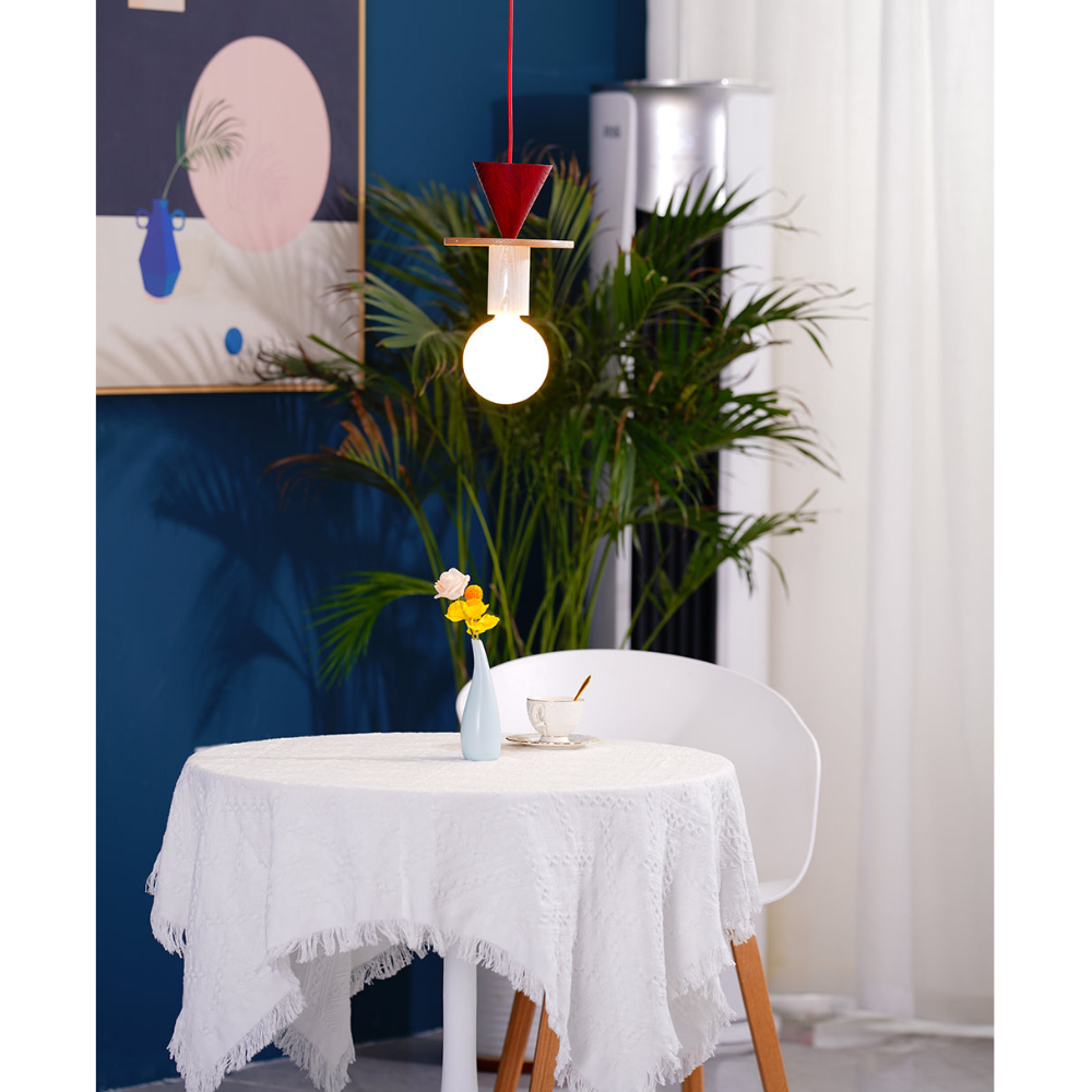 Geometric Wood Pendant Light, Sculptural Nordic Design - view 6