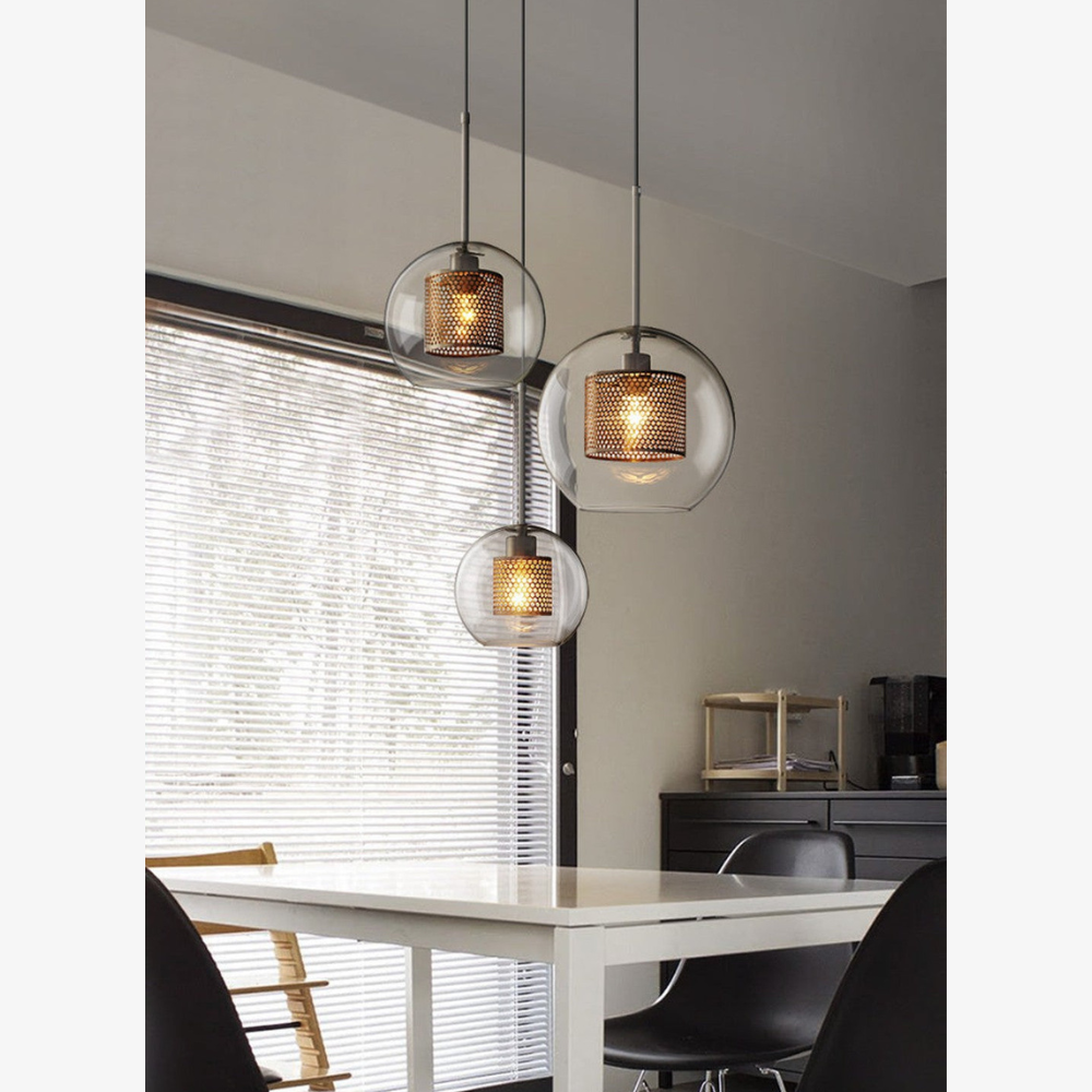 Glass and Perforated Metal Pendant Light, Industrial Style - view 6