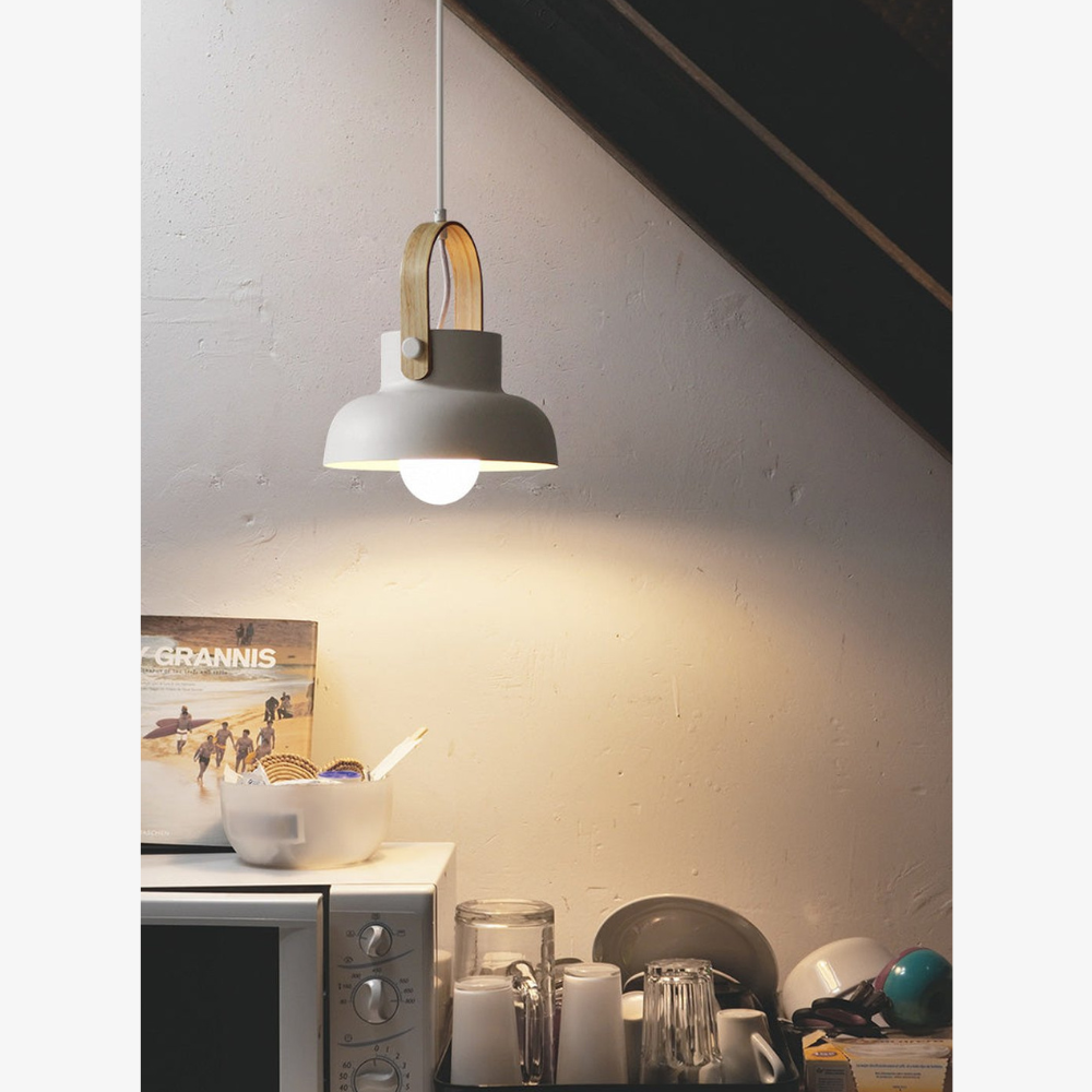 Tapered Metal Pendant Light with Wood-Look Detail - view 4