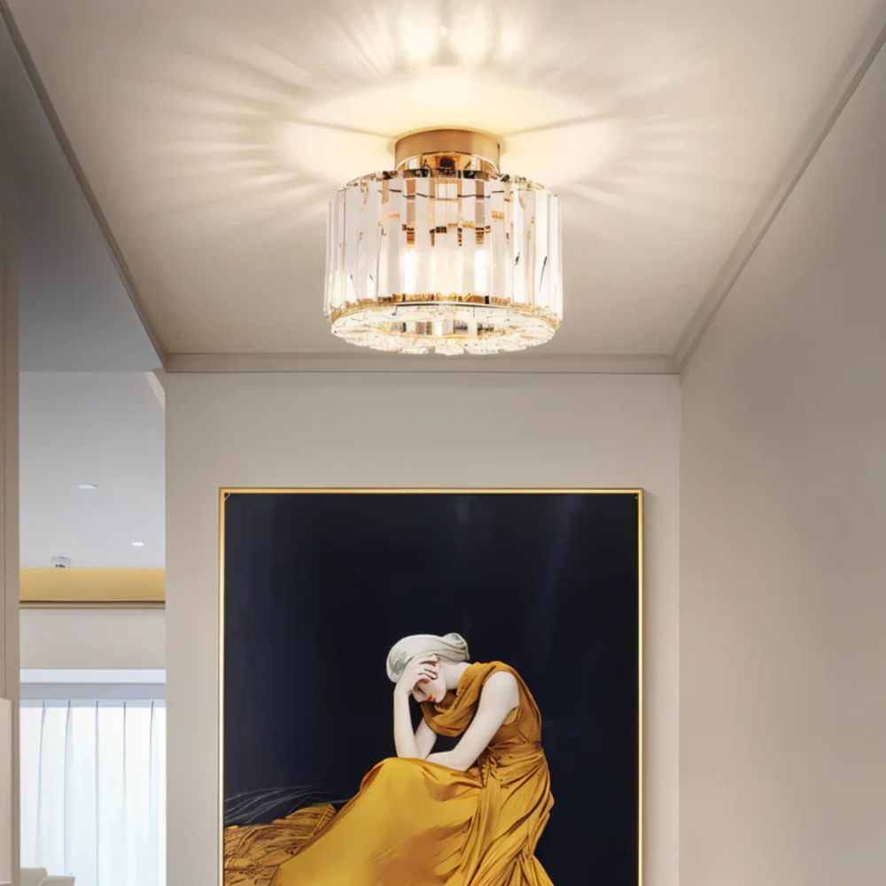 Crystal Prism Flush Ceiling Light with Cylindrical Frame - view 5