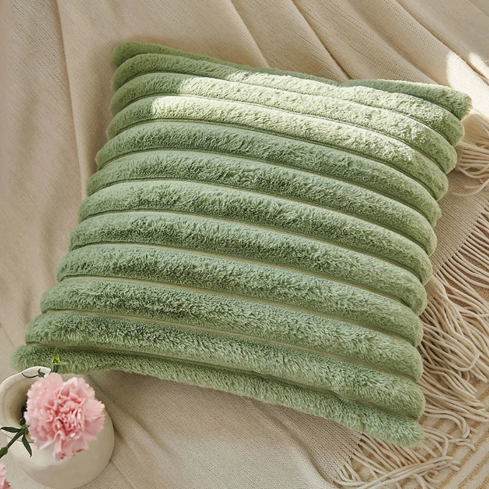 Green Fluffy Ribbed Cushion Cover – image 3