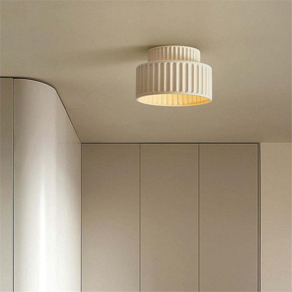 Pleated Ceramic Flush Ceiling Light, Ribbed Design - view 5