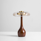 Amber Glass Mushroom Table Lamp with Walnut Base, UK Plug - view 16