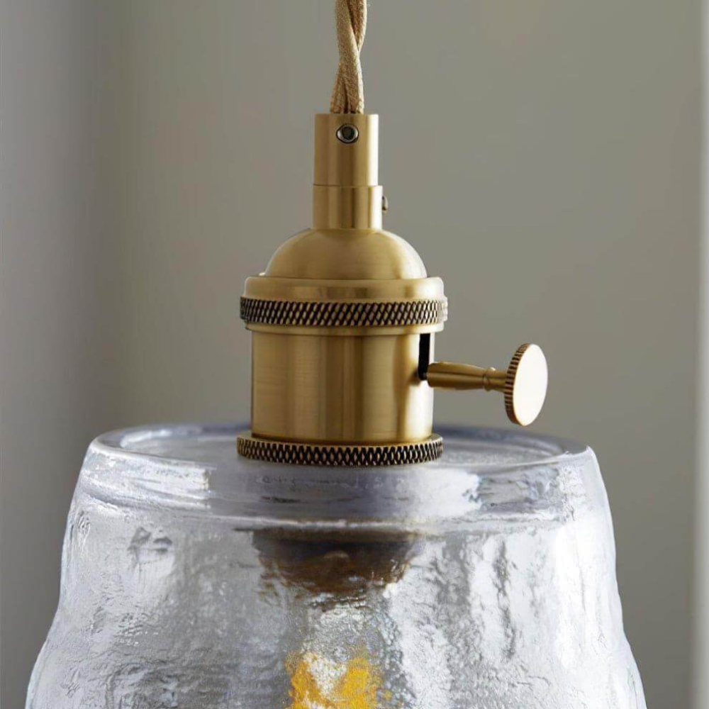 Hammered Glass Pendant Light with Brass Hardware - view 16