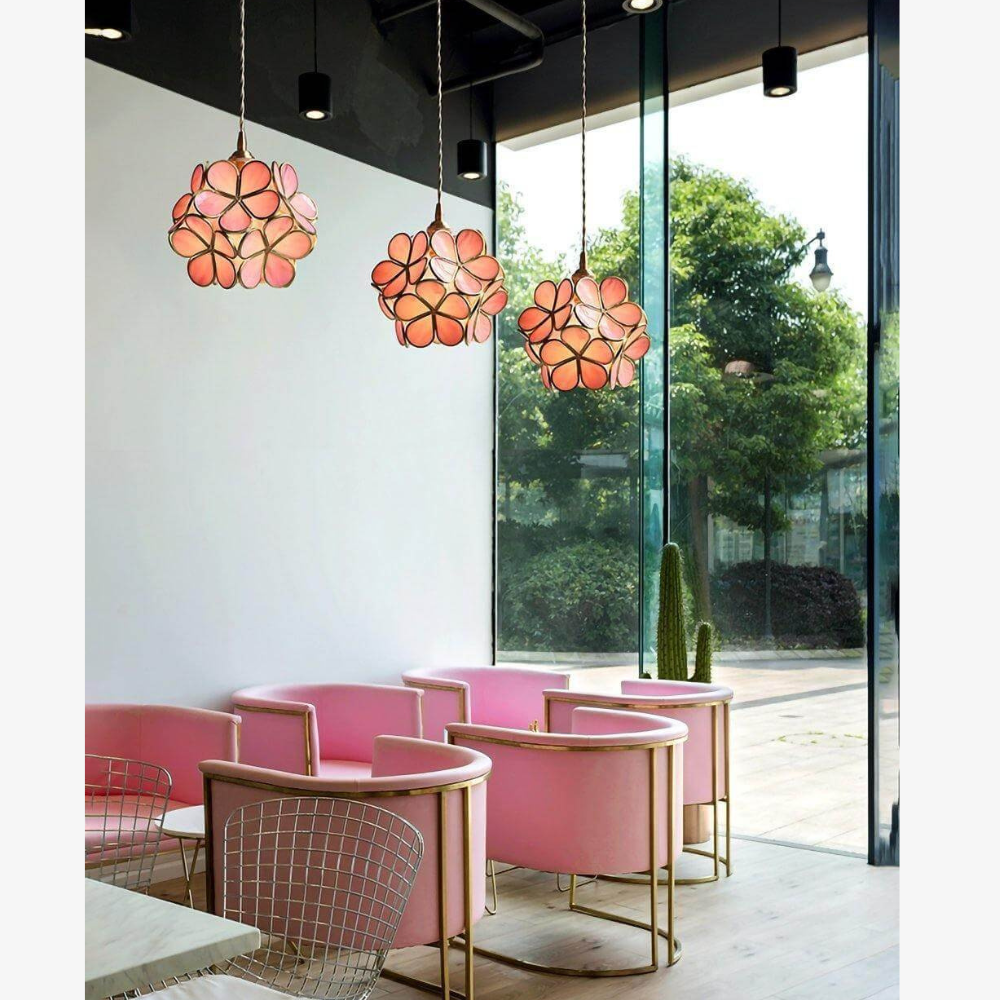 Floral Glass Pendant Light with Brass Fittings - view 28