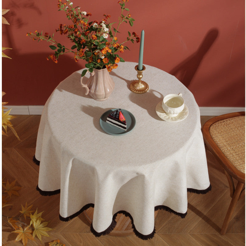 Fringed Linen Blend Tablecloth