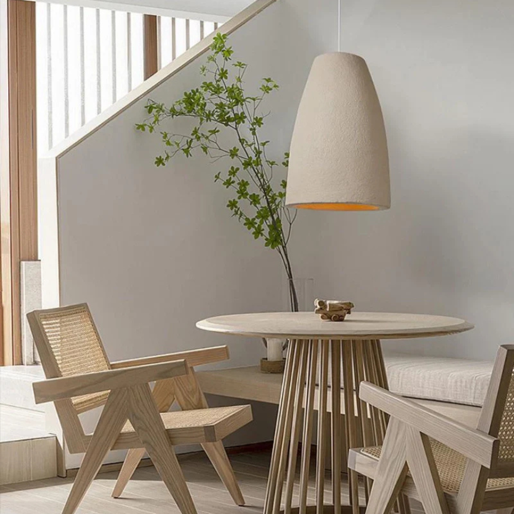 Textured Stone-Effect Pendant Light, Japandi Design - view 4