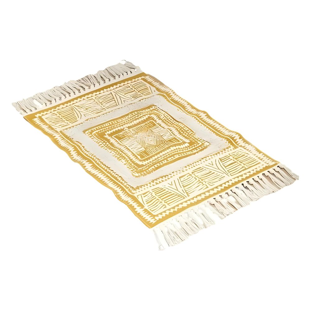 Yellow Geometric Fringed Rug – image 5