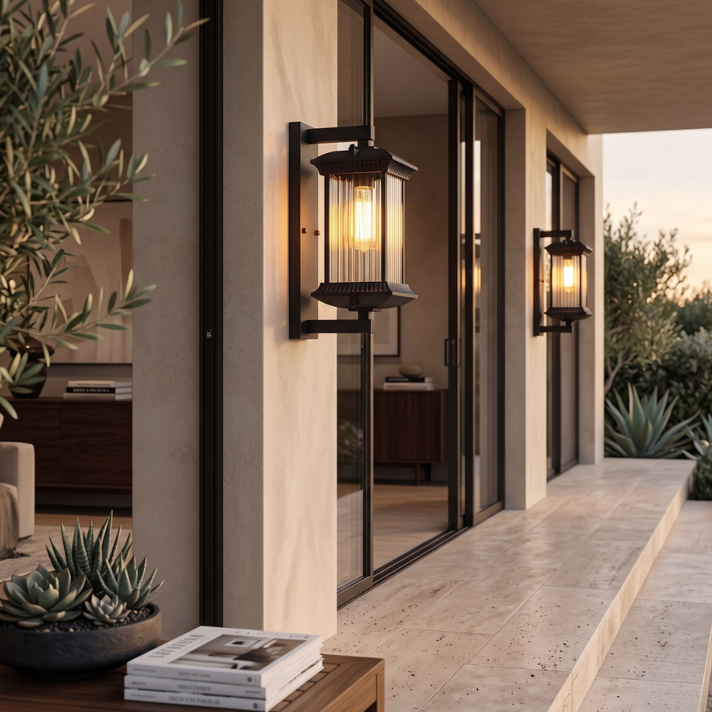 Tiered Glass Outdoor Wall Light, Warm White LED Porch Lamp - view 3