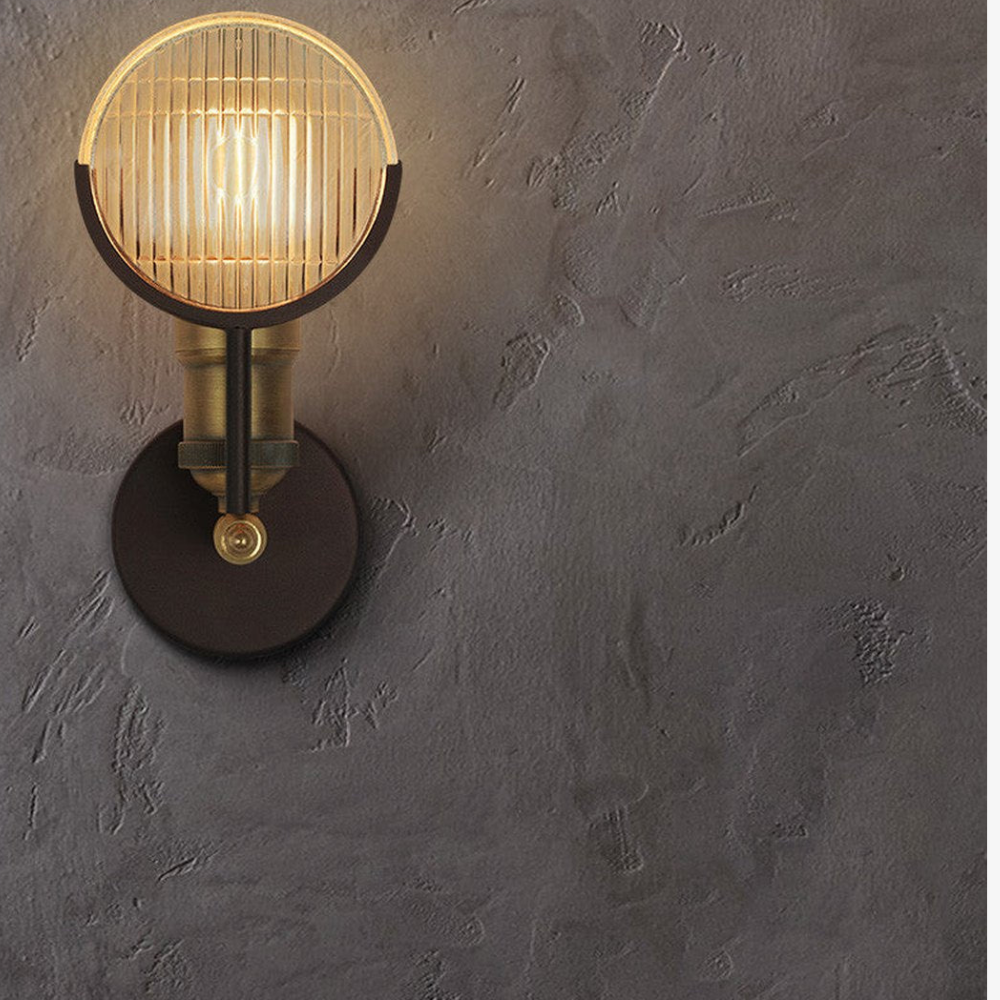 Ribbed Fresnel Glass Wall Sconce with Brass Finish - view 4