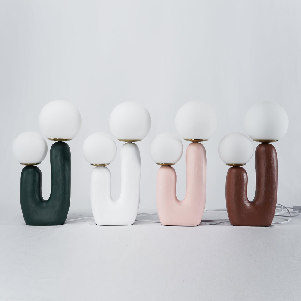 U-Shaped Resin Table Lamp with Twin Glass Globes, UK Plug - view 17