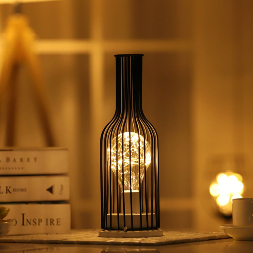 Bottle-Shaped Metal Table Lamp with Warm String Lights - view 7