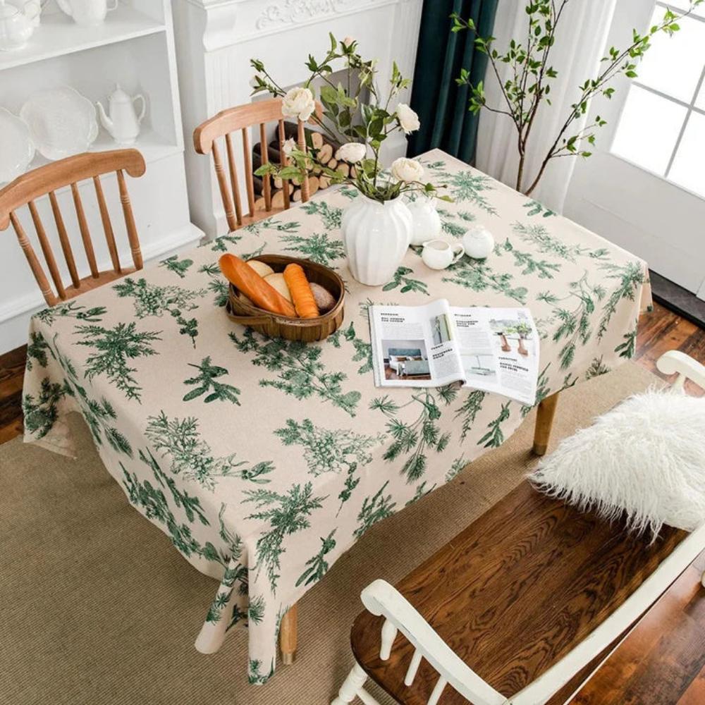 Pine and Bird Cotton Linen Fringe Tablecloth – image 3