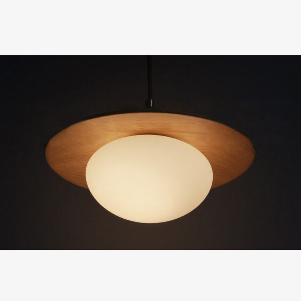 Frosted Pebble Glass Pendant Light with Oak or Walnut Disc - view 14
