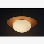 Frosted Pebble Glass Pendant Light with Oak or Walnut Disc - view 14