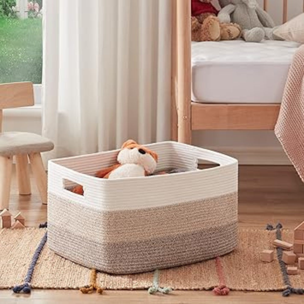 Rectangular Cotton Rope Storage Basket with Handles – image 1