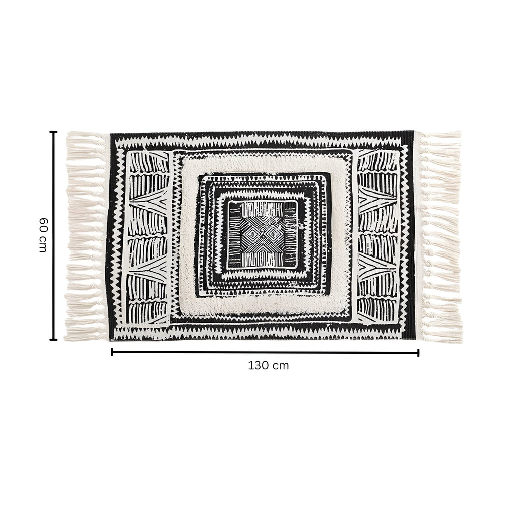 Black and White Geometric Tassel Rug – image 6