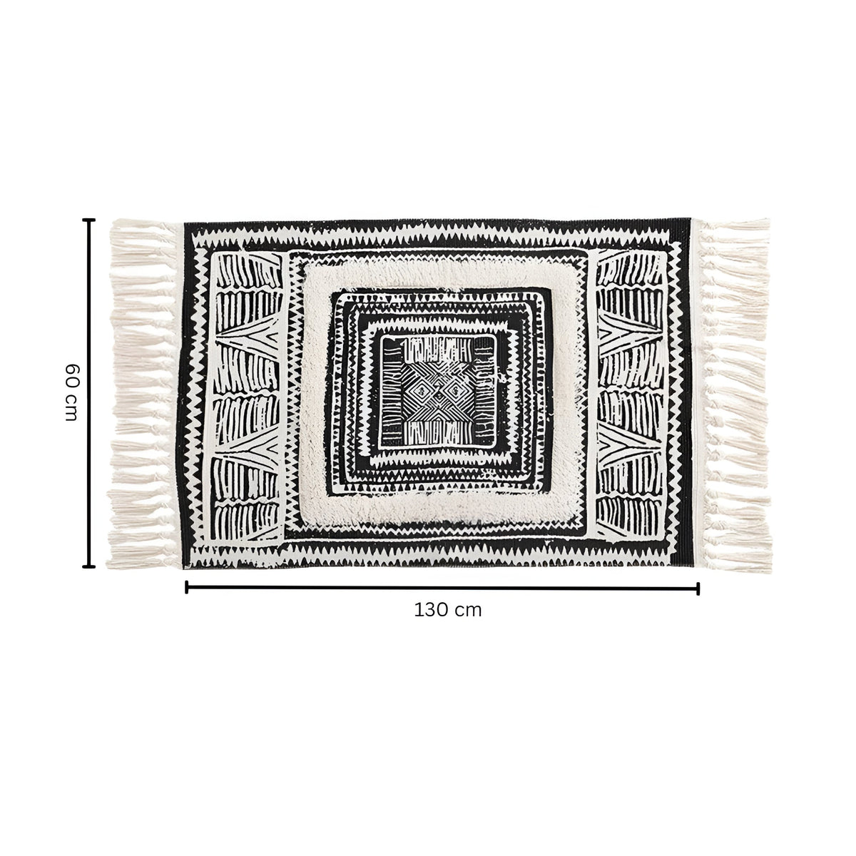 Black and White Geometric Tassel Rug – image 6