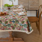 Floral Jacquard Linen Fringe Tablecloth – image 1