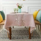 Floral Embroidered Polyester Tassel Tablecloth – image 1