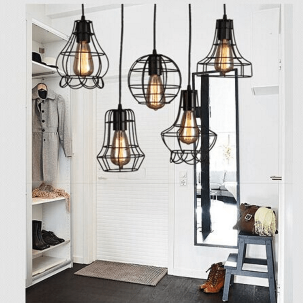Geometric Wire Cage Pendant Light, Industrial Metal Design - view 3