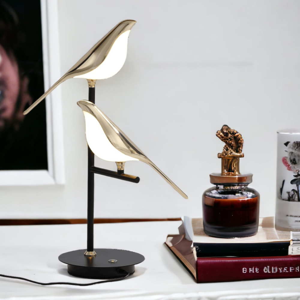 LED Bird Table Lamp with Gold-Tone Frame, UK Plug - view 6
