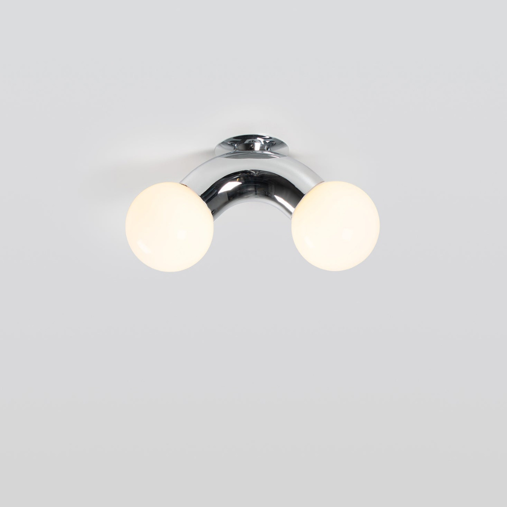 Double Globe Wall Sconce with Curved Metal Arm - view 21