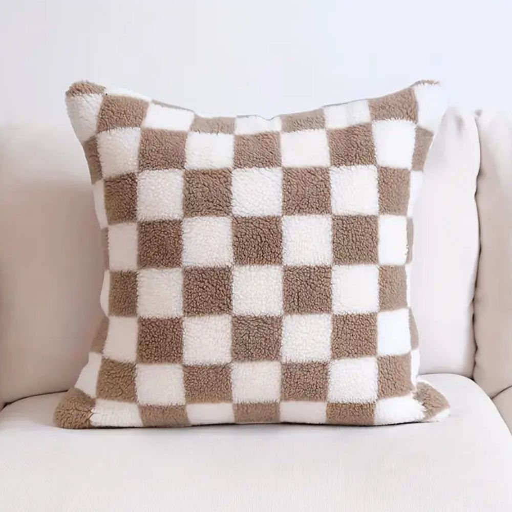 Faux Fur Checkerboard Cushion Cover – image 9