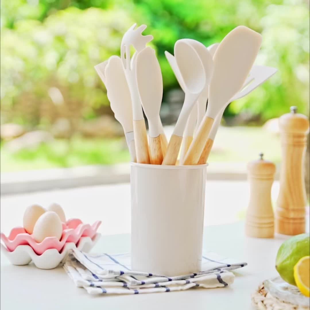 Silicone Kitchen Utensil Set with Wooden Handles, 12 Pieces — product view 3