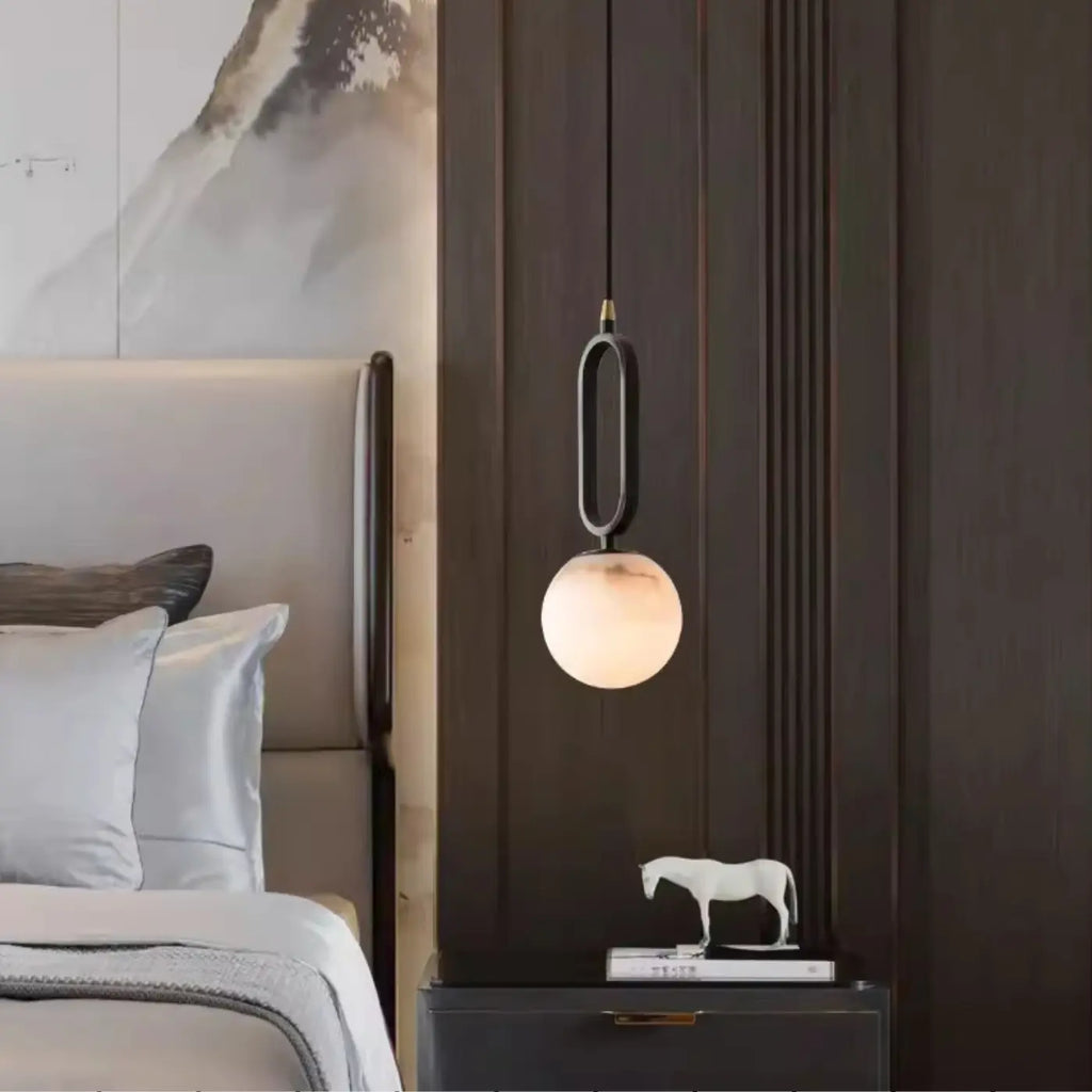 Natural Alabaster Pendant Light with Brass Detail - view 8