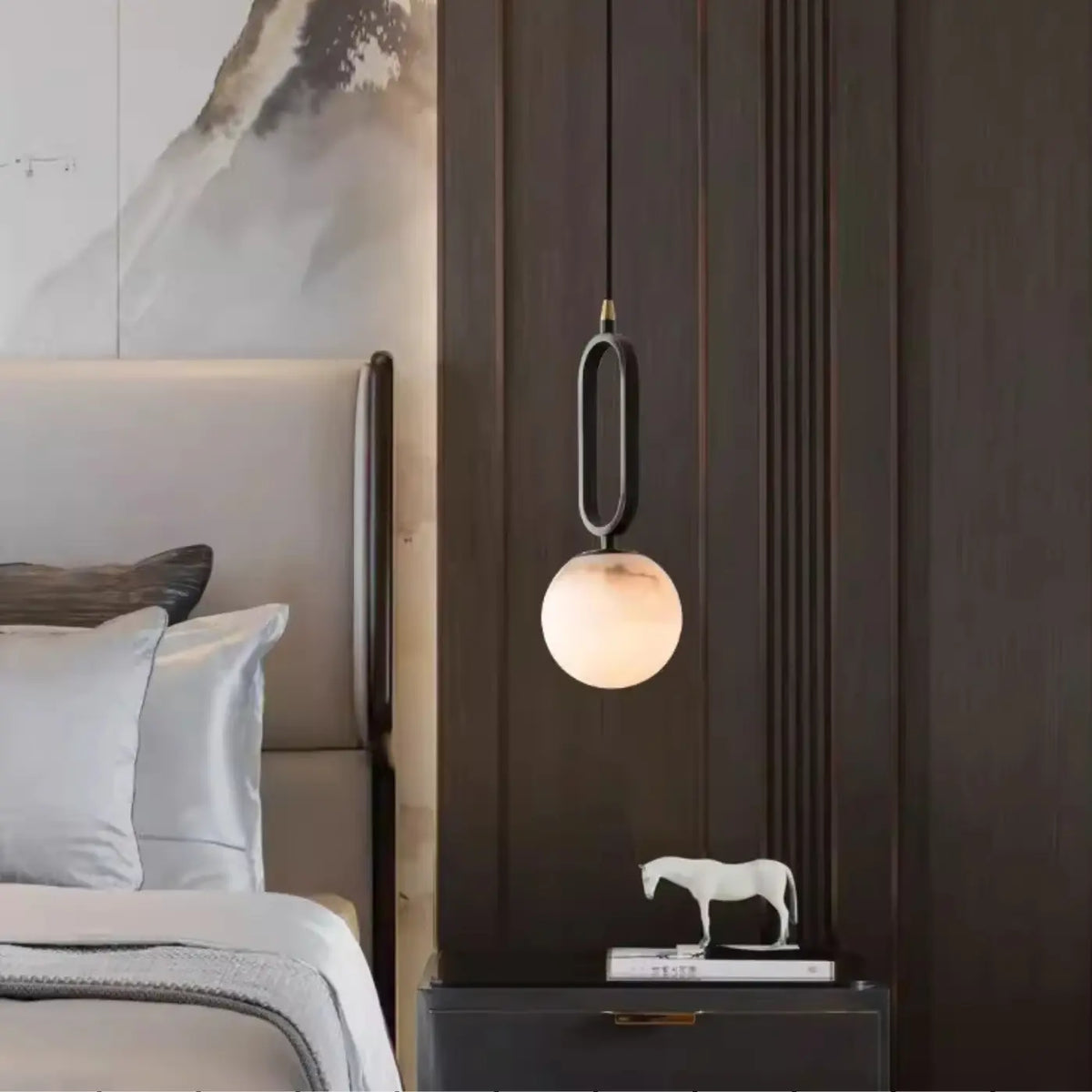 Natural Alabaster Pendant Light with Brass Detail - view 8
