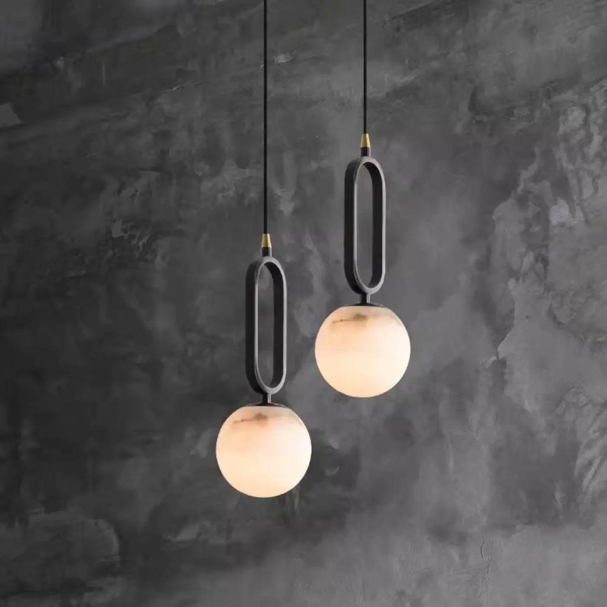 Natural Alabaster Pendant Light with Brass Detail - view 9