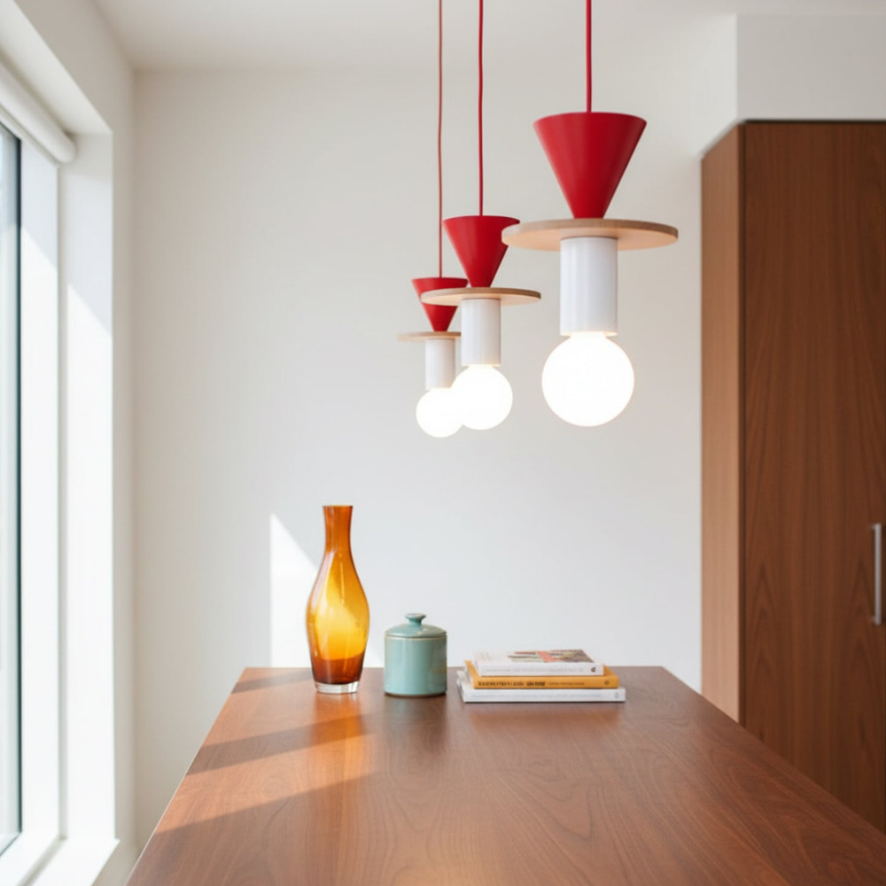 Geometric Wood Pendant Light, Sculptural Nordic Design - view 7