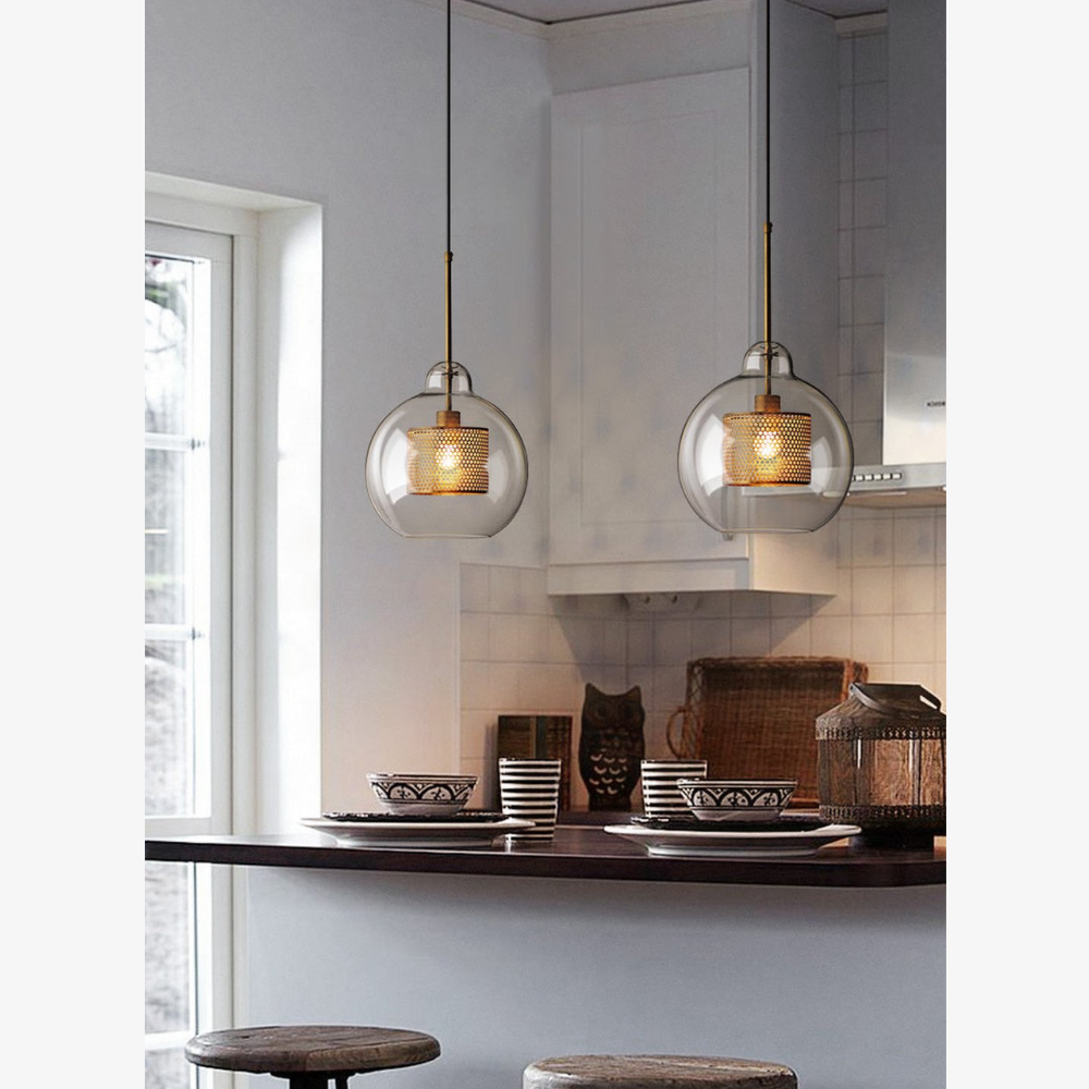 Glass and Perforated Metal Pendant Light, Industrial Style - view 7