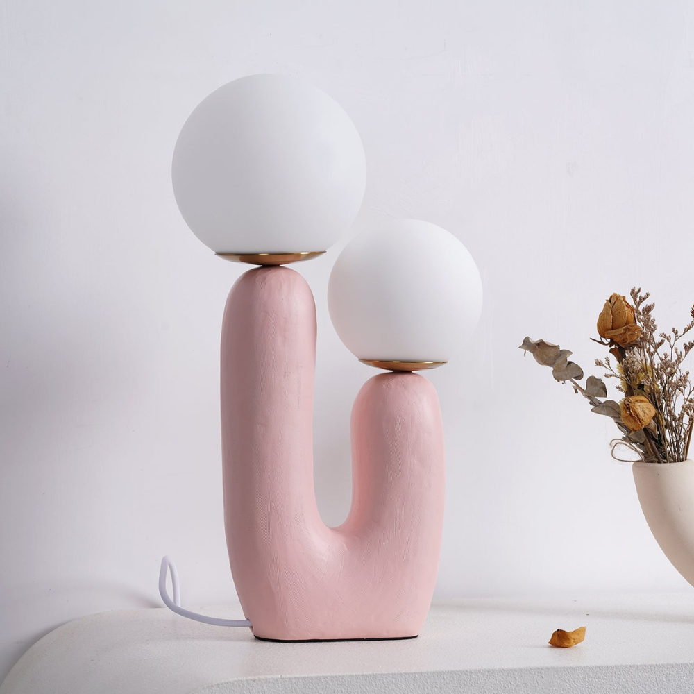 U-Shaped Resin Table Lamp with Twin Glass Globes, UK Plug - view 16