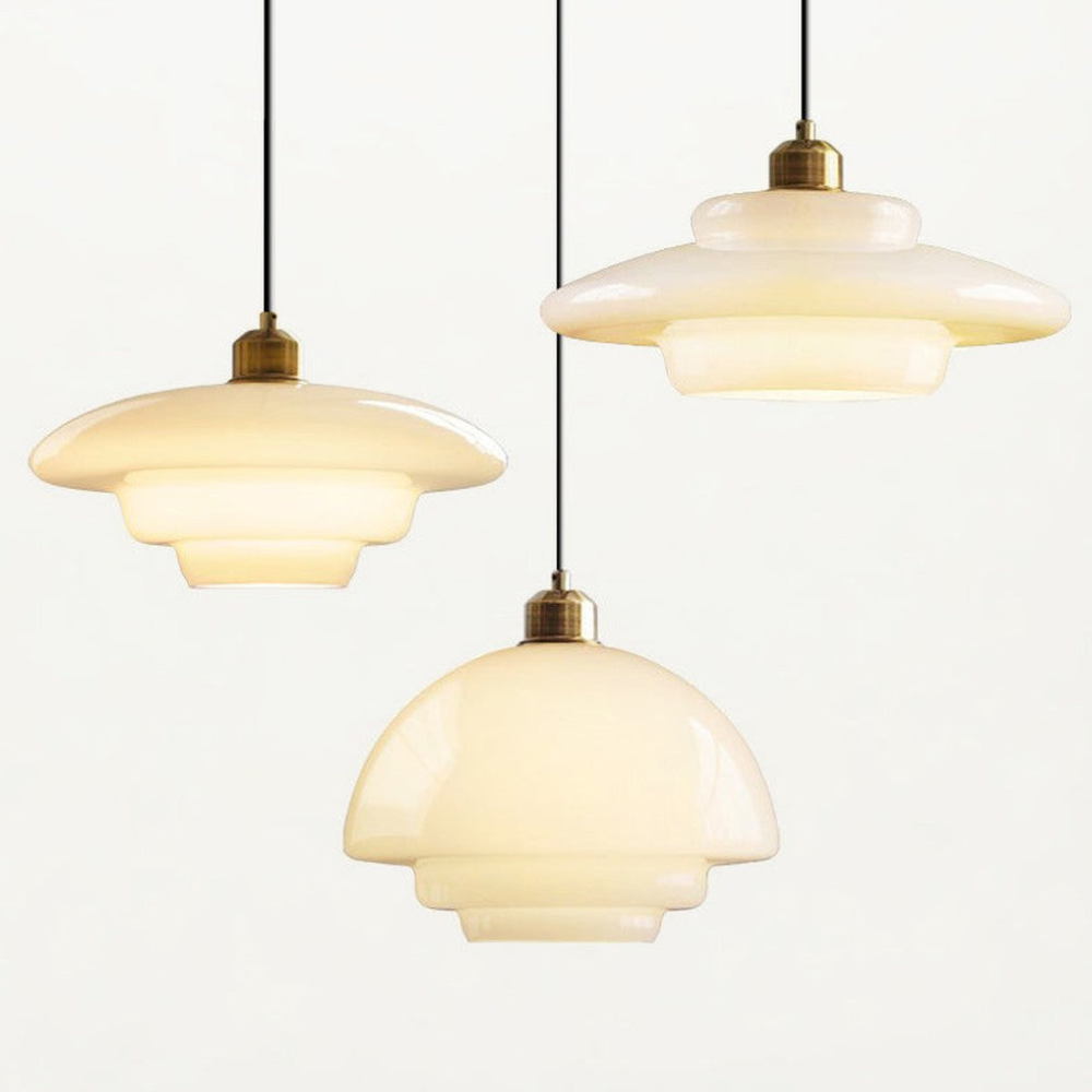 Layered Opal Glass Pendant Light, Art Deco Design - view 13