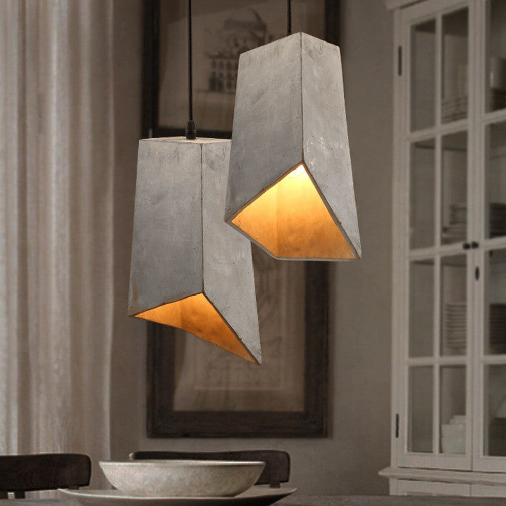 Asymmetric Concrete Pendant Light with Braided Cord - view 4