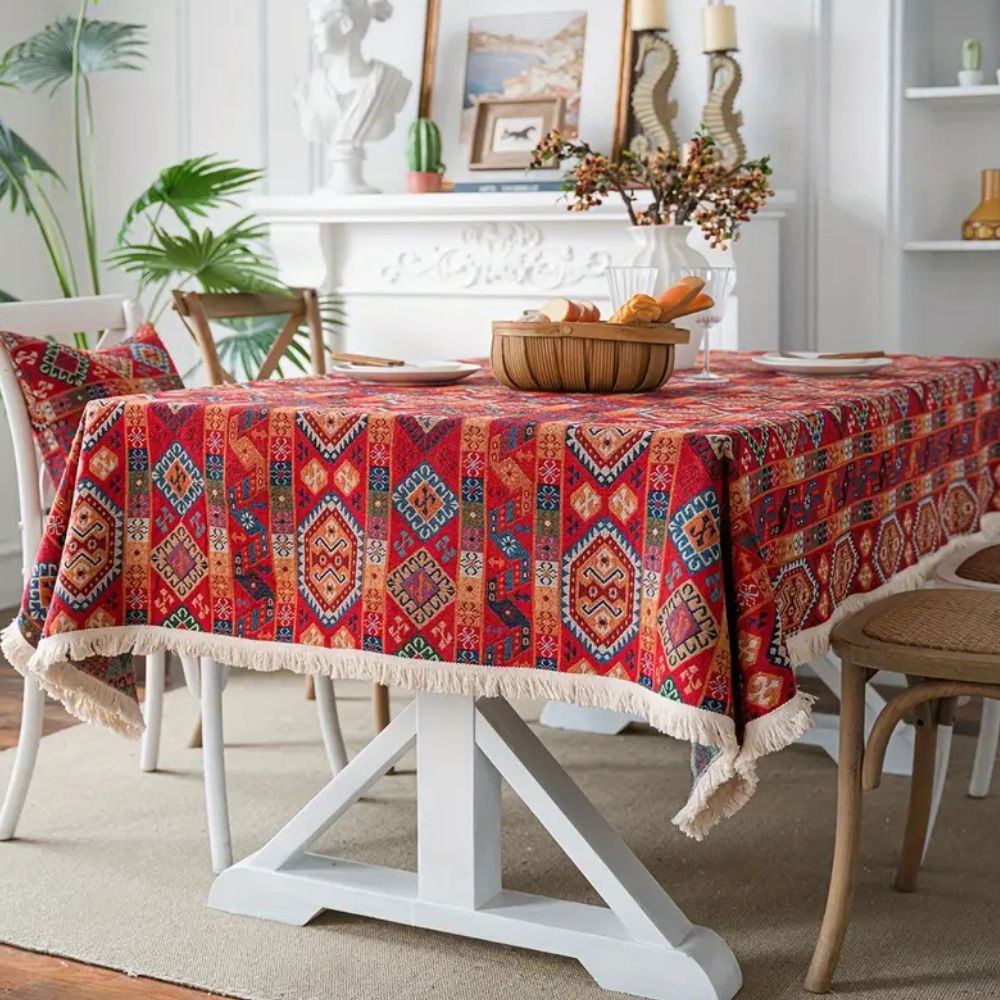 Geometric Jacquard Fringe Tablecloth – image 1