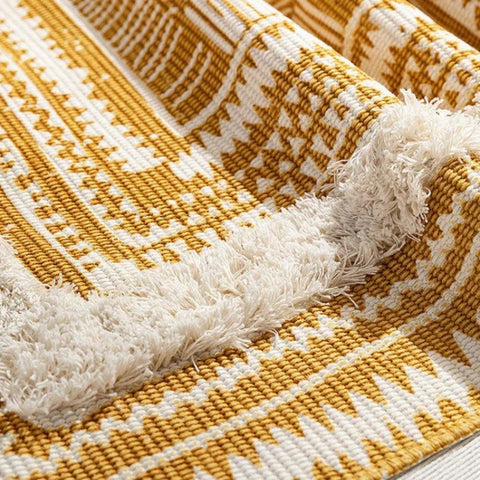 Yellow Geometric Fringed Rug – image 7