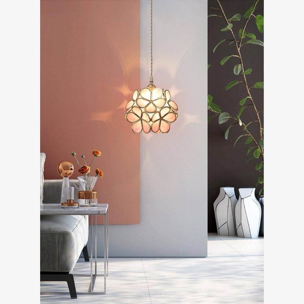 Floral Glass Pendant Light with Brass Fittings - view 27