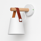 Wood-Arm Wall Sconce with Leather Strap and Cone Shade - view 9