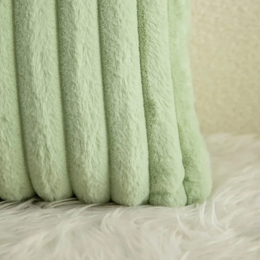 Green Fluffy Ribbed Cushion Cover – image 4